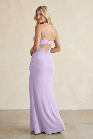 Cami Strap Chiffon Sheath Bridesmaid Dress with Slit in Lavender - SHE IS ME BRIDESMAID DRESSES