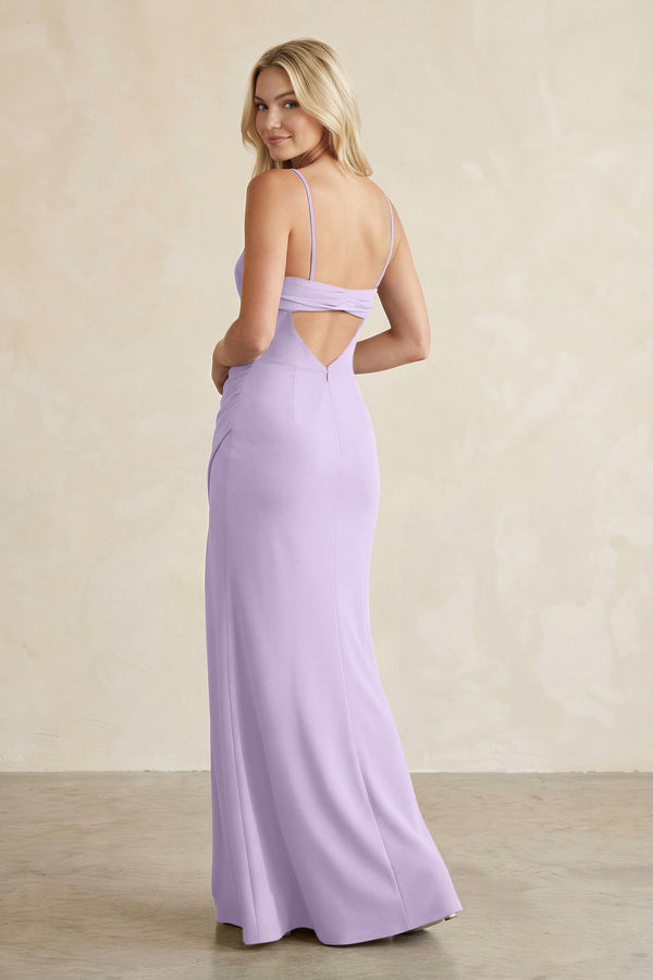 Cami Strap Chiffon Sheath Bridesmaid Dress with Slit in Lavender - SHE IS ME BRIDESMAID DRESSES