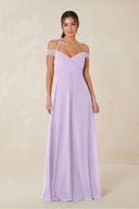 A-Line Off-the-Shoulder Chiffon Bridesmaid Dress in Lavender - KISS BRIDAL BRIDESMAID DRESSES
