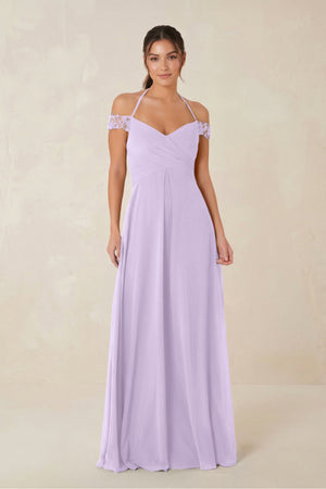 A-Line Off-the-Shoulder Chiffon Bridesmaid Dress in Lavender - KISS BRIDAL BRIDESMAID DRESSES