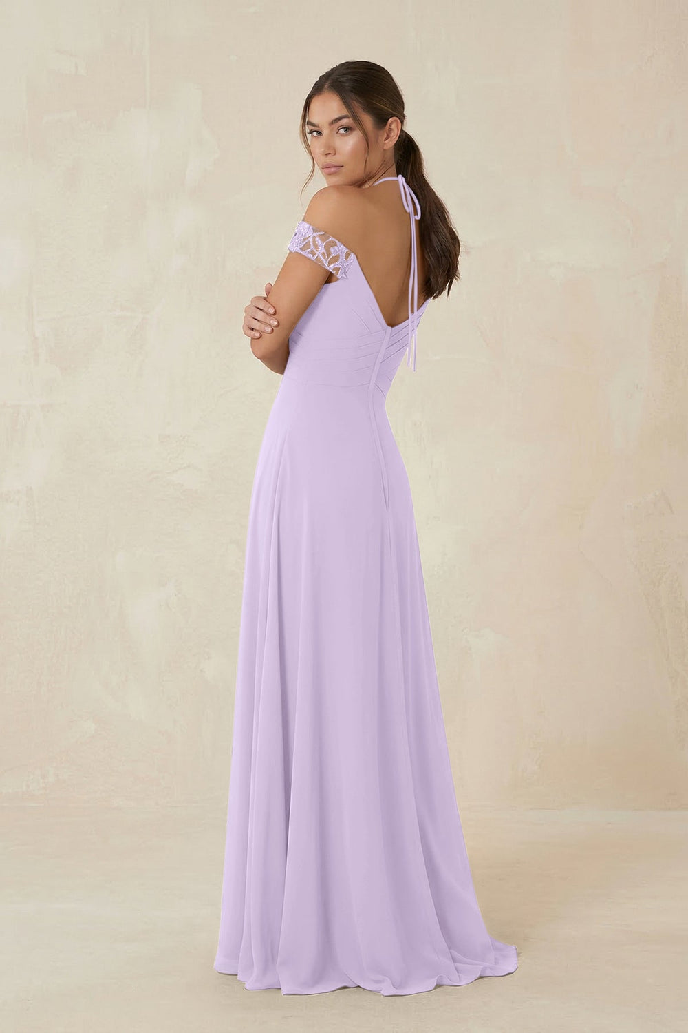 A-Line Off-the-Shoulder Chiffon Bridesmaid Dress in Lavender - KISS BRIDAL BRIDESMAID DRESSES