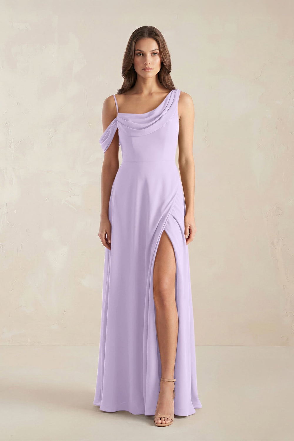 One-Shoulder Chiffon A-Line Bridesmaid Dress in Lavender - KISS BRIDAL BRIDESMAID DRESSES