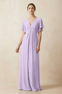 Short Sleeve V-Neck Chiffon A-Line Bridesmaid Dress in Lavender - SHE IS ME BRIDESMAID DRESSES