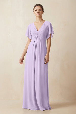 Short Sleeve V-Neck Chiffon A-Line Bridesmaid Dress in Lavender - SHE IS ME BRIDESMAID DRESSES