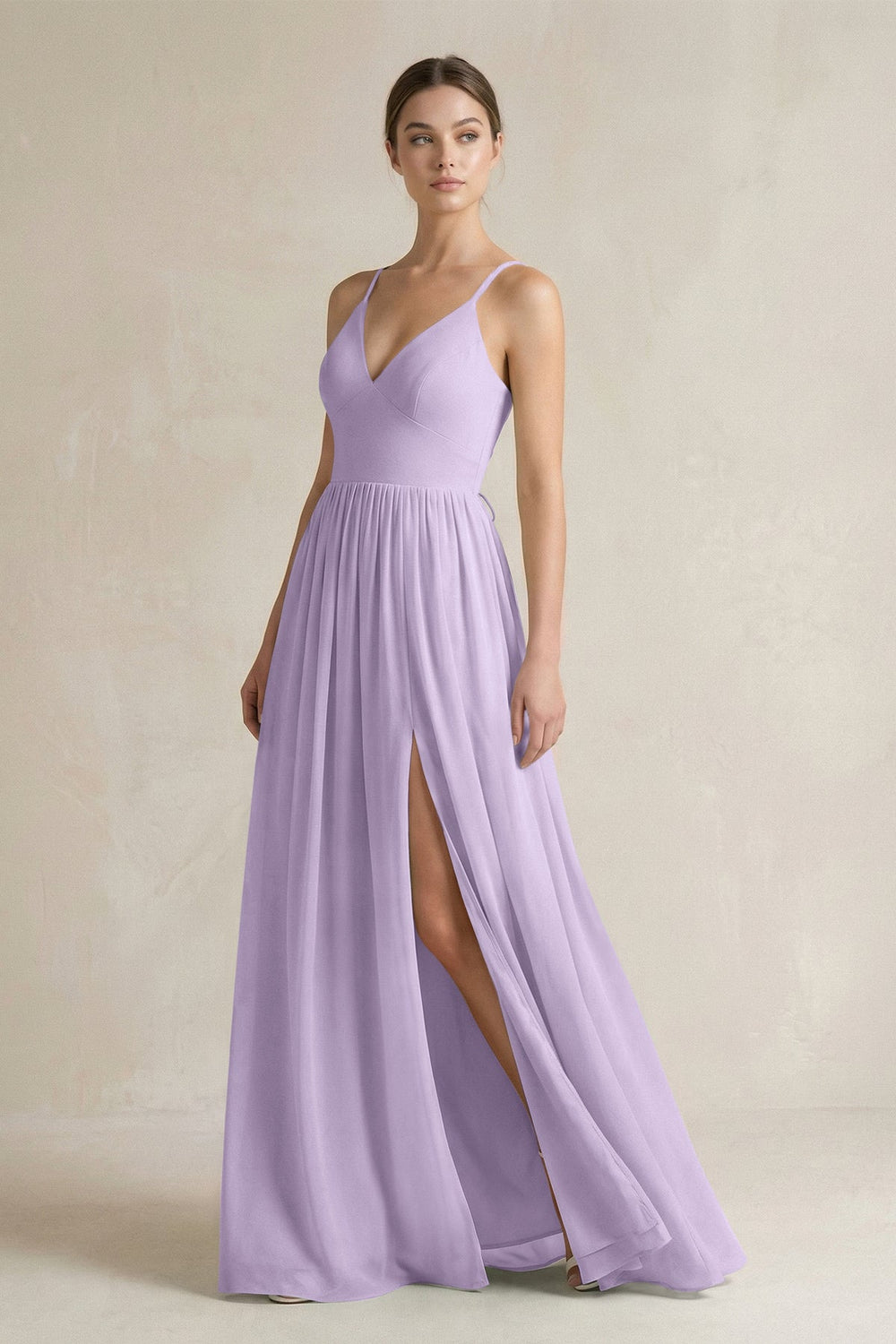 A-Line Spaghetti Strap Chiffon Bridesmaid Dress in Lavender - SHE IS ME BRIDESMAID DRESSES