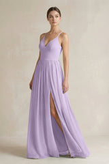 A-Line Spaghetti Strap Chiffon Bridesmaid Dress in Lavender - KISS BRIDAL BRIDESMAID DRESSES