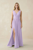 V-Neck Chiffon Pleated A-Line Bridesmaid Dress in Lavender - SHE IS ME BRIDESMAID DRESSES