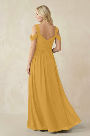 Chiffon A-Line Bridesmaid Dress with Slit  in Marigold - SHE IS ME BRIDESMAID DRESSES