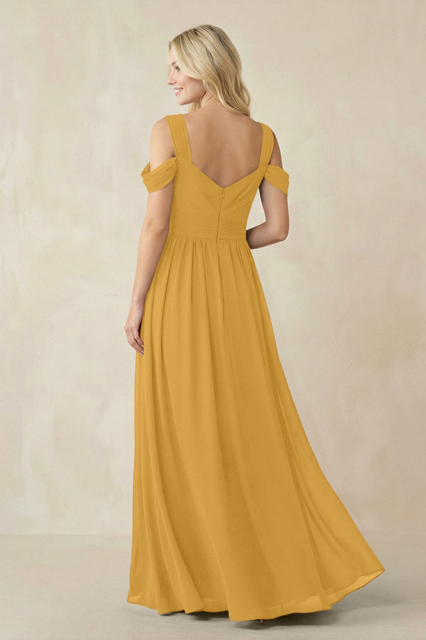 Chiffon A-Line Bridesmaid Dress with Slit  in Marigold - SHE IS ME BRIDESMAID DRESSES
