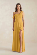 One-Shoulder Chiffon A-Line Bridesmaid Dress in Marigold - SHE IS ME BRIDESMAID DRESSES