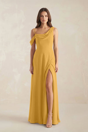One-Shoulder Chiffon A-Line Bridesmaid Dress in Marigold - SHE IS ME BRIDESMAID DRESSES