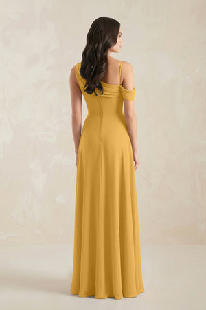 One-Shoulder Chiffon A-Line Bridesmaid Dress in Marigold - SHE IS ME BRIDESMAID DRESSES