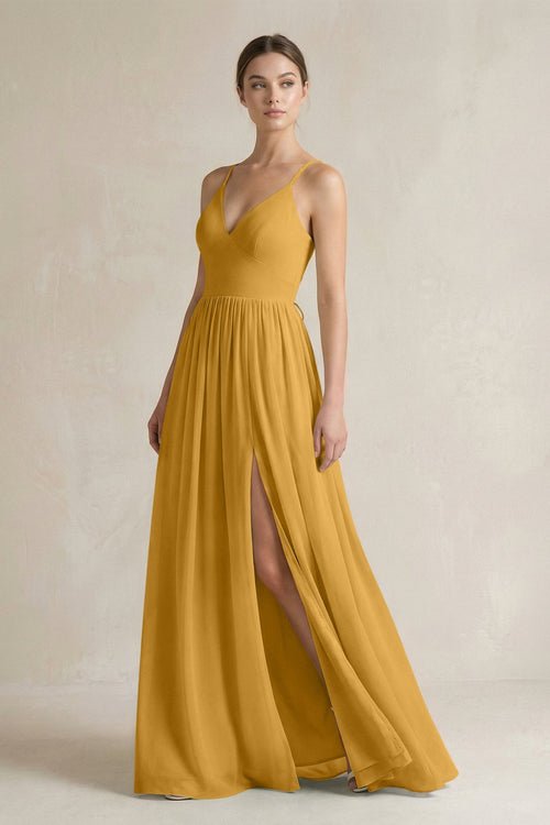 A-Line Spaghetti Strap Chiffon Bridesmaid Dress in Marigold