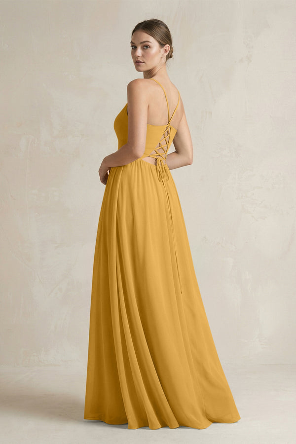 A-Line Spaghetti Strap Chiffon Bridesmaid Dress in Marigold - SHE IS ME BRIDESMAID DRESSES