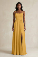 A-Line Spaghetti Straps Chiffon Bridesmaid Dress in Marigold - SHE IS ME BRIDESMAID DRESSES