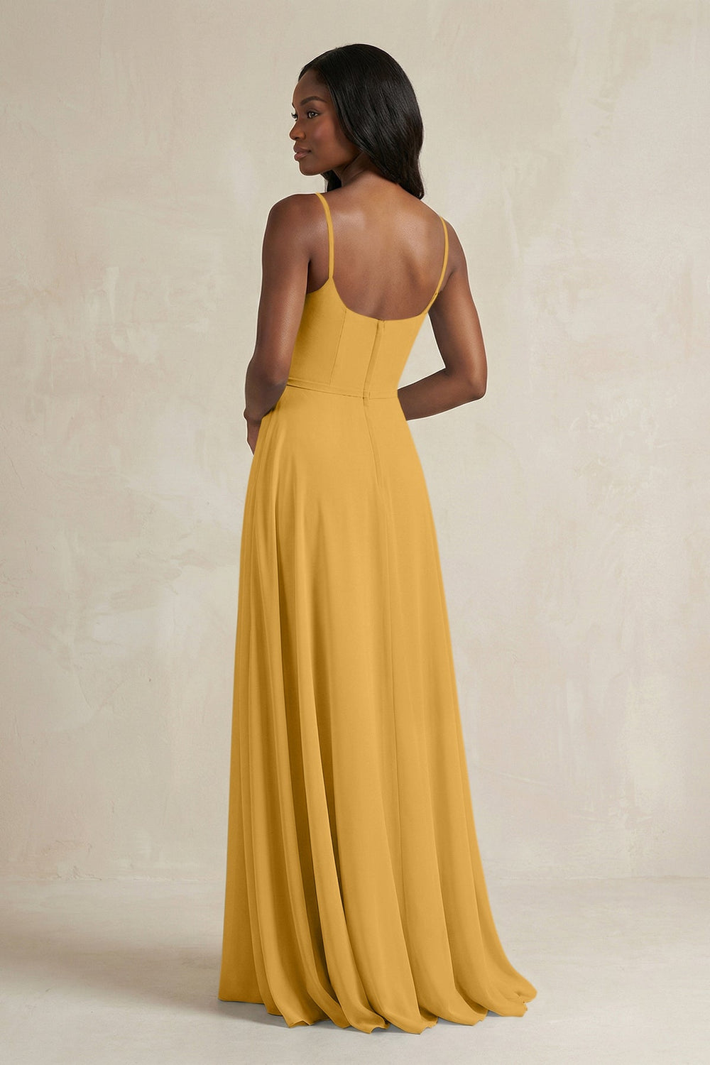A-Line Spaghetti Straps Chiffon Bridesmaid Dress in Marigold - KISS BRIDAL BRIDESMAID DRESSES