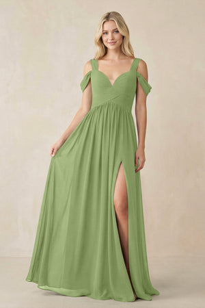 Chiffon A-Line Bridesmaid Dress with Slit  in Matcha - SHE IS ME BRIDESMAID DRESSES