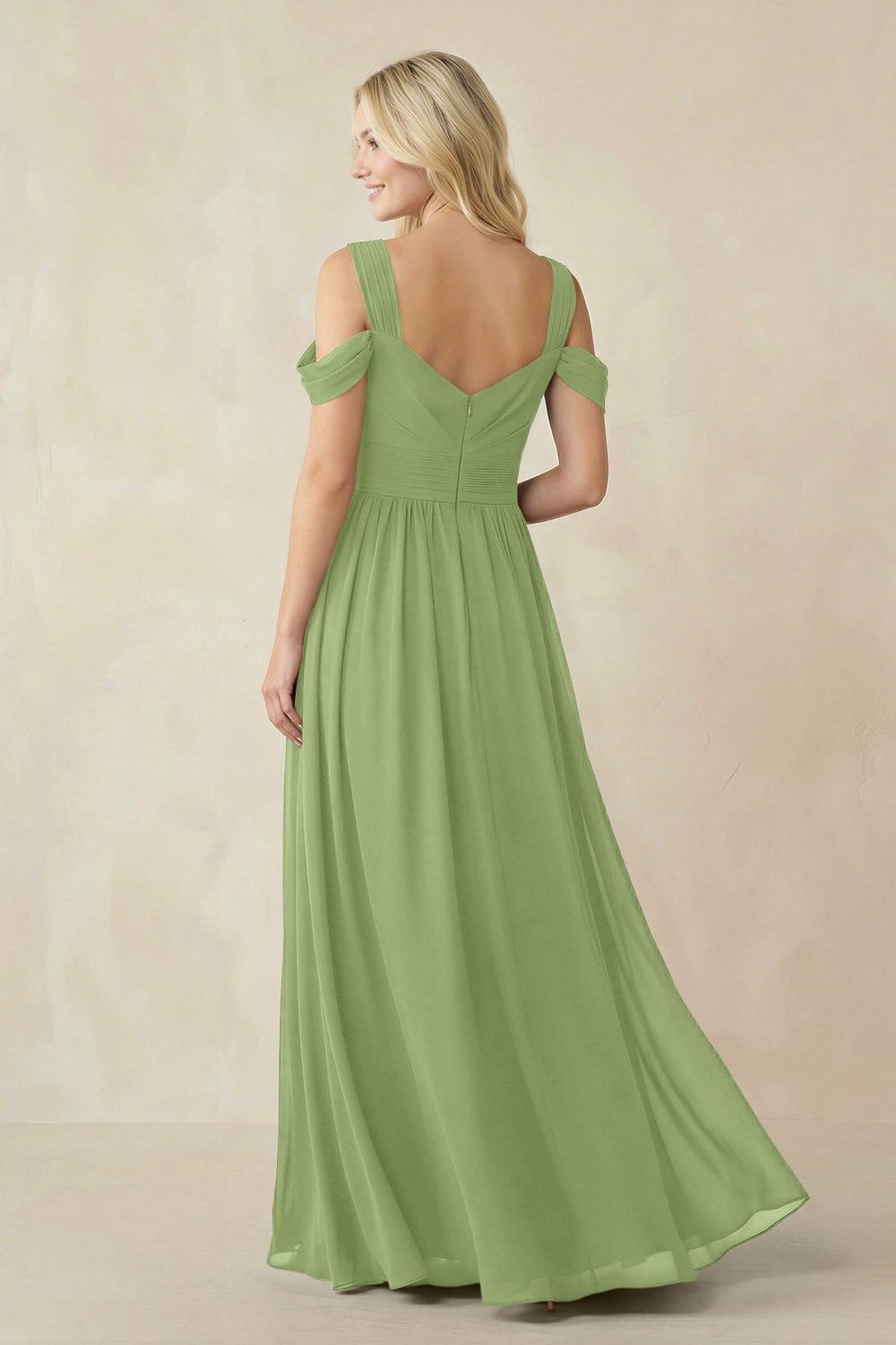 Chiffon A-Line Bridesmaid Dress with Slit  in Matcha - KISS BRIDAL BRIDESMAID DRESSES
