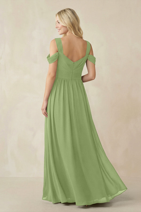 Chiffon A-Line Bridesmaid Dress with Slit  in Matcha - SHE IS ME BRIDESMAID DRESSES