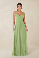 A-Line Off-the-Shoulder Chiffon Bridesmaid Dress in Matcha - KISS BRIDAL BRIDESMAID DRESSES