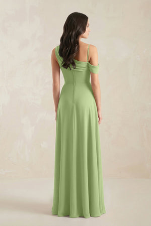 One-Shoulder Chiffon A-Line Bridesmaid Dress in Matcha - SHE IS ME BRIDESMAID DRESSES
