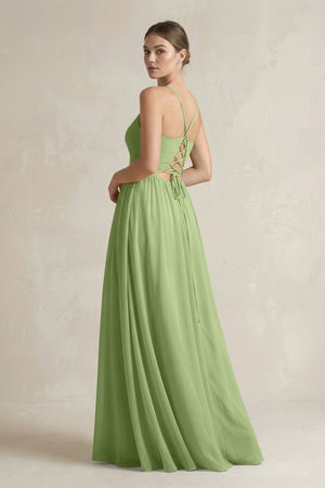 A-Line Spaghetti Strap Chiffon Bridesmaid Dress in Matcha - SHE IS ME BRIDESMAID DRESSES