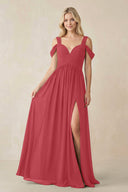 Chiffon A-Line Bridesmaid Dress with Slit  in Merlot - SHE IS ME BRIDESMAID DRESSES