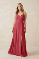 Cami Strap A-Line Chiffon Bridesmaid Dress with Slit in Merlot - SHE IS ME BRIDESMAID DRESSES