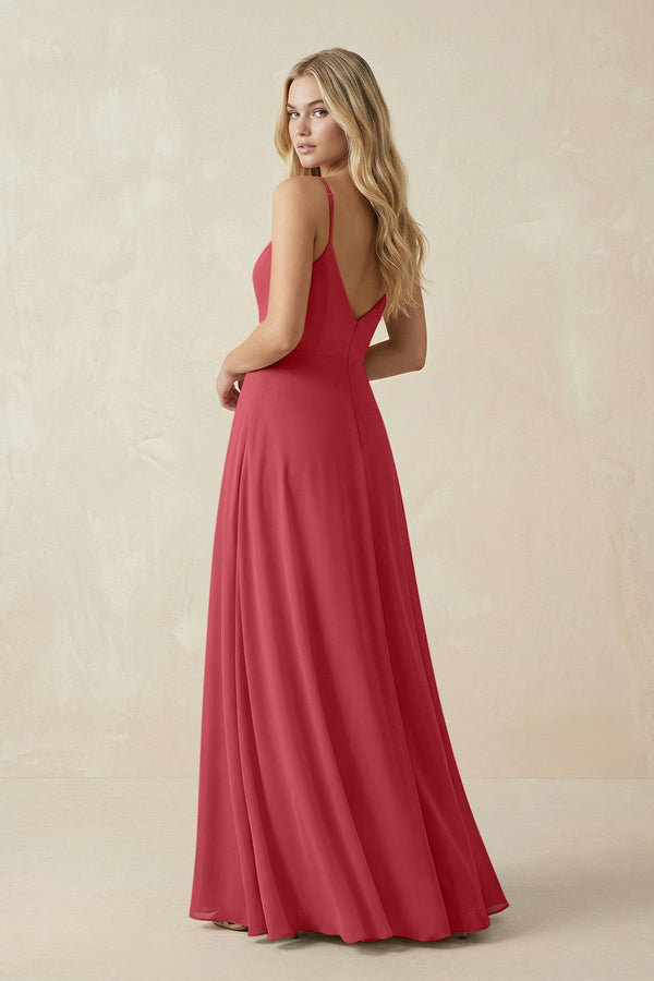 Cami Strap A-Line Chiffon Bridesmaid Dress with Slit in Merlot - SHE IS ME BRIDESMAID DRESSES