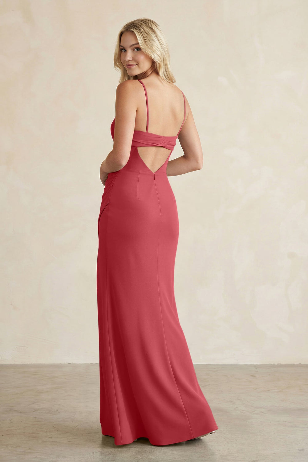 Cami Strap Chiffon Sheath Bridesmaid Dress with Slit in Merlot - KISS BRIDAL BRIDESMAID DRESSES