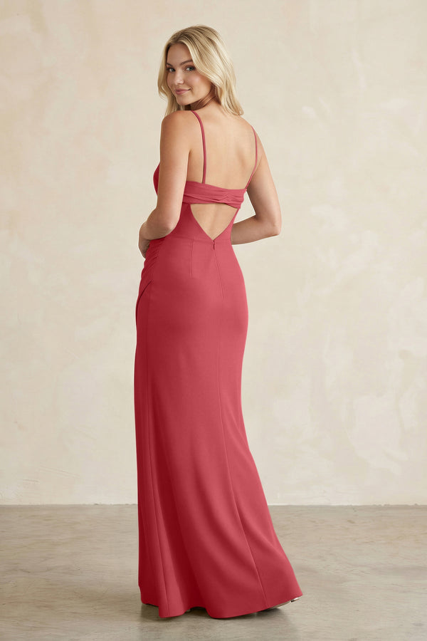 Cami Strap Chiffon Sheath Bridesmaid Dress with Slit in Merlot - SHE IS ME BRIDESMAID DRESSES