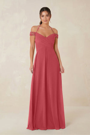 A-Line Off-the-Shoulder Chiffon Bridesmaid Dress in Merlot - KISS BRIDAL BRIDESMAID DRESSES