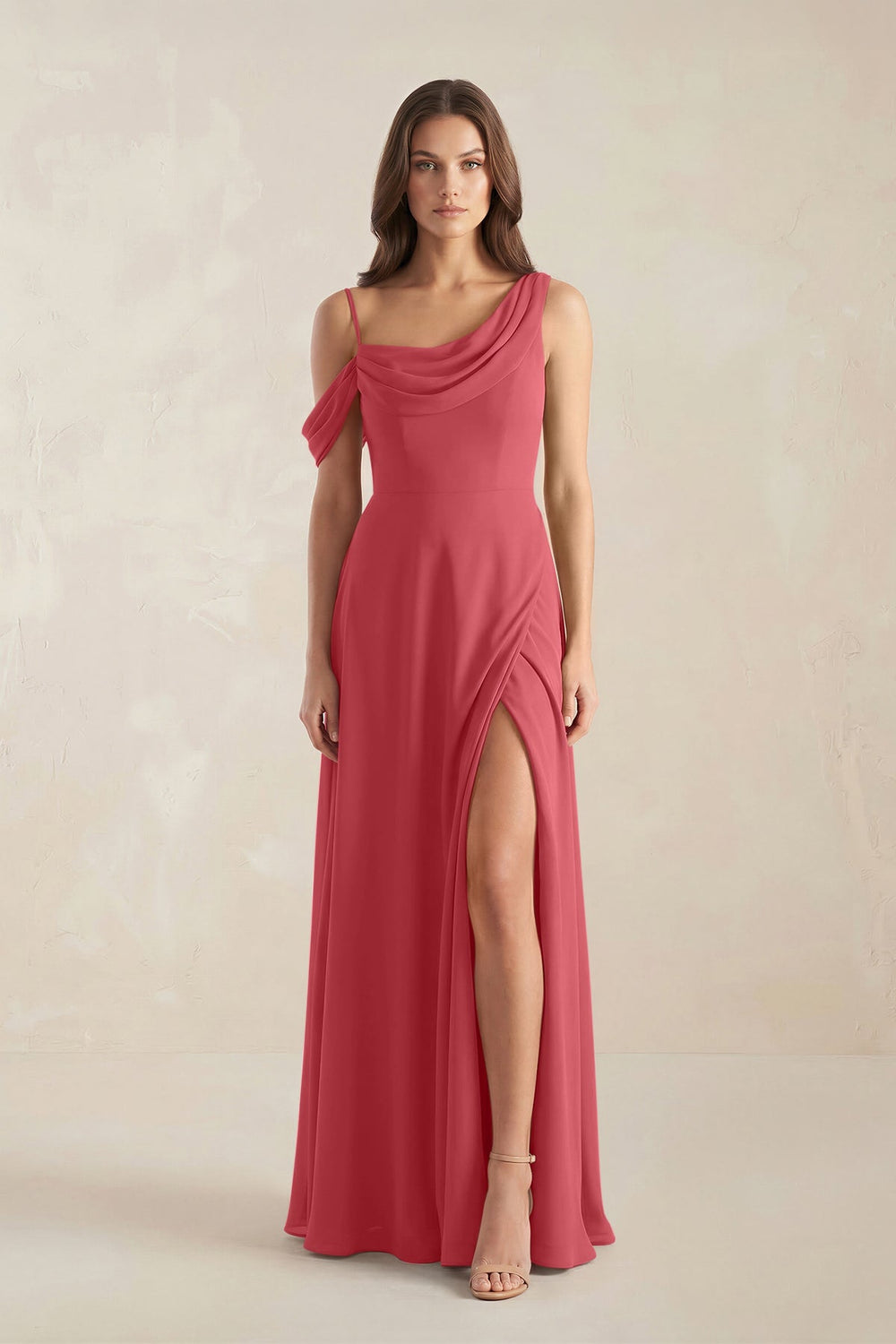 One-Shoulder Chiffon A-Line Bridesmaid Dress in Merlot - KISS BRIDAL BRIDESMAID DRESSES