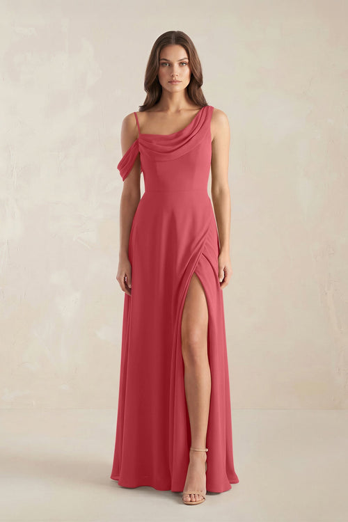 One-Shoulder Chiffon A-Line Bridesmaid Dress in Merlot - SHE IS ME BRIDESMAID DRESSES