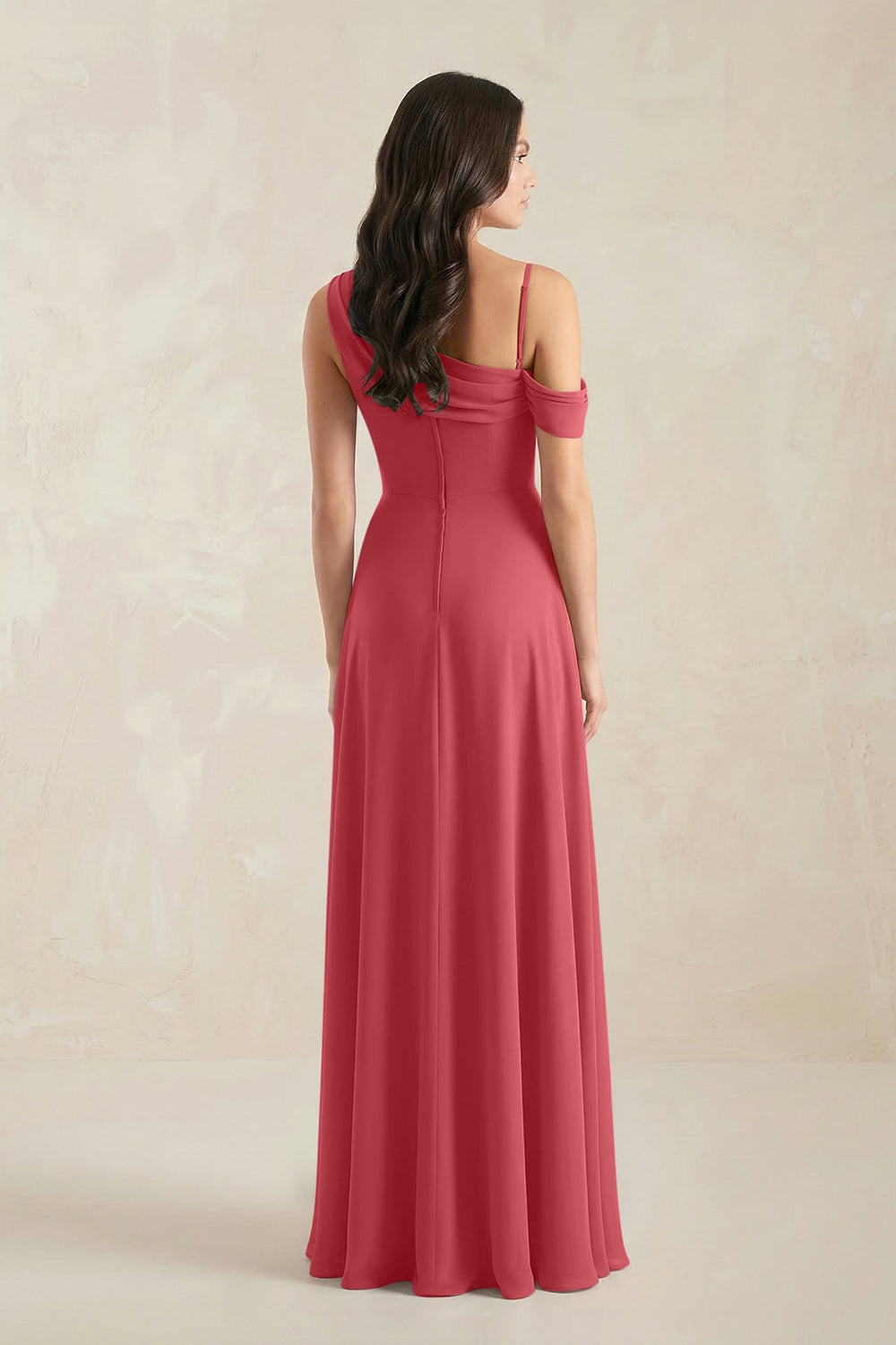 One-Shoulder Chiffon A-Line Bridesmaid Dress in Merlot - KISS BRIDAL BRIDESMAID DRESSES