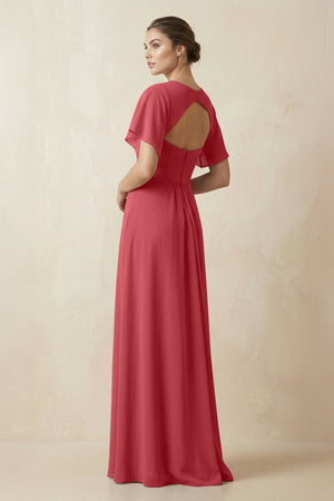Short Sleeve V-Neck Chiffon A-Line Bridesmaid Dress in Merlot - SHE IS ME BRIDESMAID DRESSES