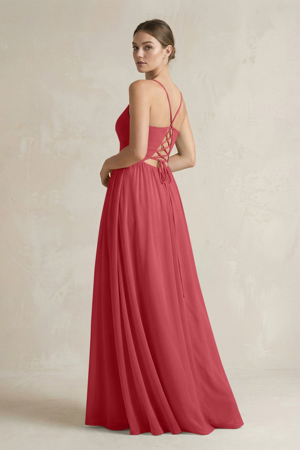 A-Line Spaghetti Strap Chiffon Bridesmaid Dress in Merlot - SHE IS ME BRIDESMAID DRESSES