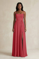 A-Line Spaghetti Straps Chiffon Bridesmaid Dress in Merlot - KISS BRIDAL BRIDESMAID DRESSES