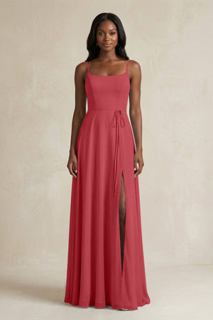 A-Line Spaghetti Straps Chiffon Bridesmaid Dress in Merlot - KISS BRIDAL BRIDESMAID DRESSES