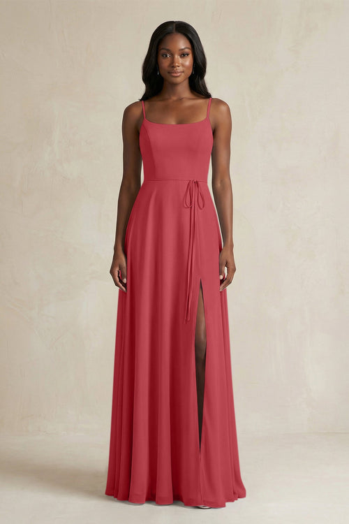 A-Line Spaghetti Straps Chiffon Bridesmaid Dress in Merlot - KISS BRIDAL BRIDESMAID DRESSES