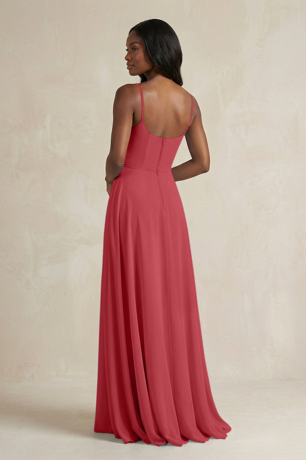 A-Line Spaghetti Straps Chiffon Bridesmaid Dress in Merlot - KISS BRIDAL BRIDESMAID DRESSES
