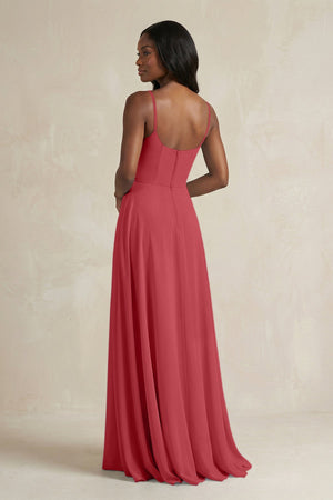 A-Line Spaghetti Straps Chiffon Bridesmaid Dress in Merlot - KISS BRIDAL BRIDESMAID DRESSES