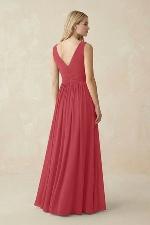 V-Neck Chiffon Pleated A-Line Bridesmaid Dress in Merlot - SHE IS ME BRIDESMAID DRESSES