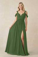 Chiffon A-Line Bridesmaid Dress with Slit  in Moss - SHE IS ME BRIDESMAID DRESSES