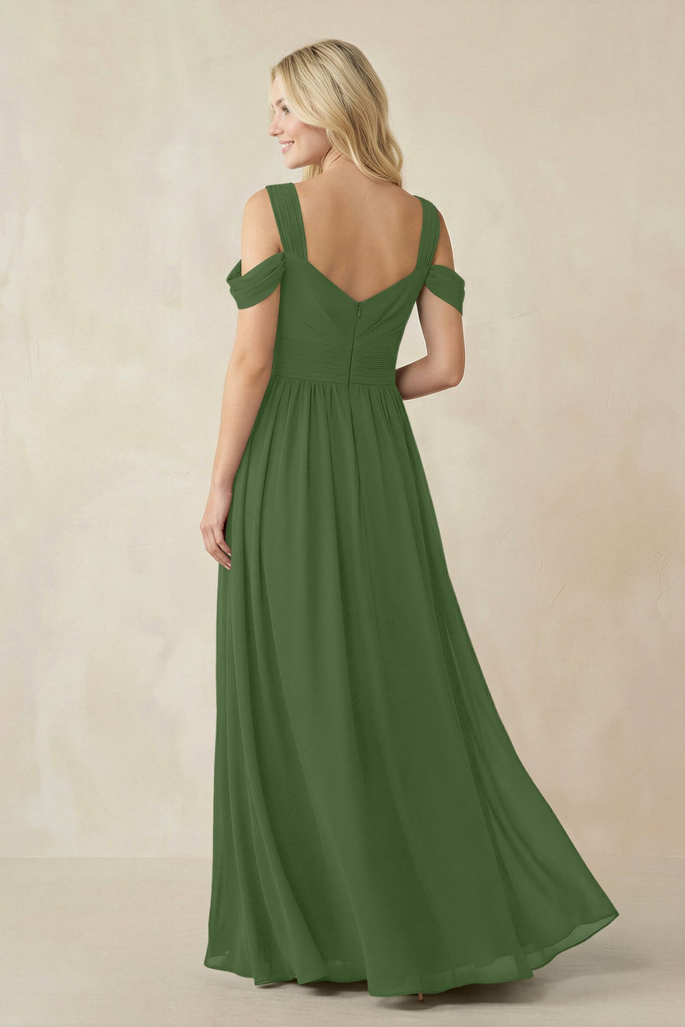 Chiffon A-Line Bridesmaid Dress with Slit  in Moss - KISS BRIDAL BRIDESMAID DRESSES