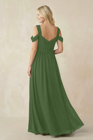 Chiffon A-Line Bridesmaid Dress with Slit  in Moss - SHE IS ME BRIDESMAID DRESSES