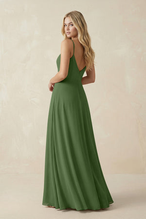 Cami Strap A-Line Chiffon Bridesmaid Dress with Slit in Moss - SHE IS ME BRIDESMAID DRESSES