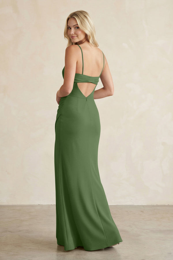 Cami Strap Chiffon Sheath Bridesmaid Dress with Slit in Moss - SHE IS ME BRIDESMAID DRESSES