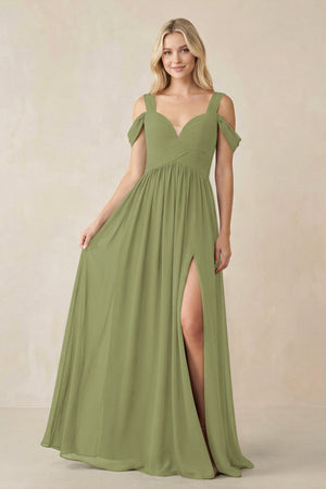 Chiffon A-Line Bridesmaid Dress with Slit  in Moss Green - SHE IS ME BRIDESMAID DRESSES