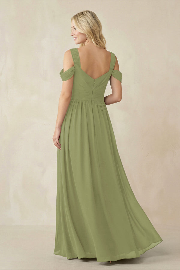 Chiffon A-Line Bridesmaid Dress with Slit  in Moss Green - SHE IS ME BRIDESMAID DRESSES